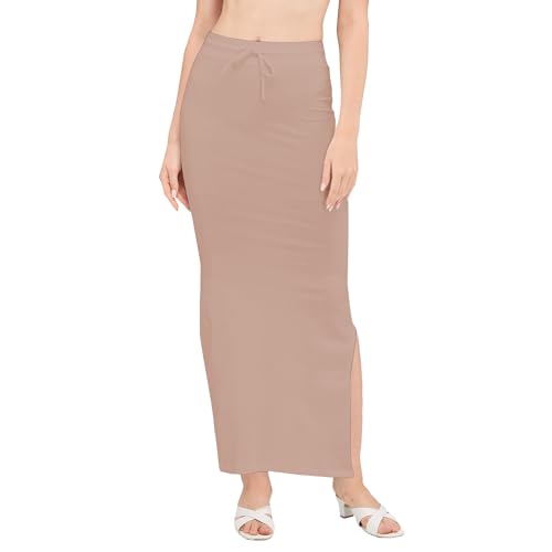 Image of DESI GIRL Cotton Lycra Stretchable Saree Shapewear Petticoat with Drawstring for Women | Fishcut Saree Petticoat with Side Slit for Easy Movement | Saree Shaper | Long inskirt