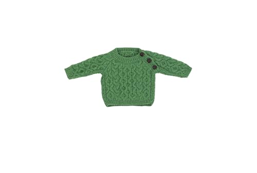 SAOL Classic Aran Cable Sweater for Kids: Crew Neck, 100% Merino Wool Celtci Knit Made in Ireland (US, Age, 6 Months, 12 Months, Green)