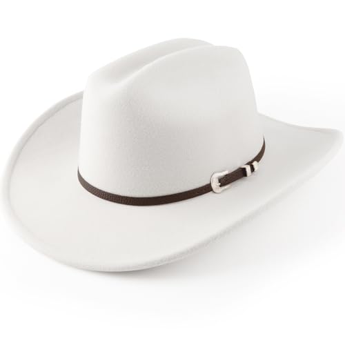 Image of DRESHOW Cowboy Hat for Women and Men Classic Felt Western Hat for Cowboys Cowgirls Wide Brim Belt Buckle Retro Fedora Hats