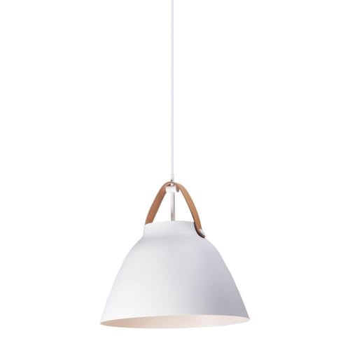 Maxim Lighting Nordic 1-Light Small Pendant | Tan Leather/White Finish | Aluminum Shade | Modern Small Pendant for Kitchens and Counters | Adjustable Cord Suspension | 11356TNWT