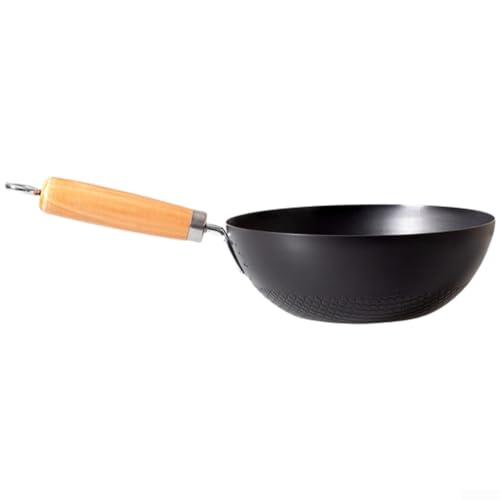 Wok piccolo in ferro da 20 cm, padella in ferro battuto non rivestita per una persona, pentole monodose in stile giapponese, compatibile con fornelli elettrici a gas a induzione (A-24 cm)