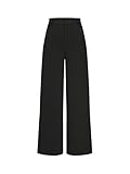 SOLY HUX Damen Hose Elegant Anzughose Office Casualshose Gestreift Geradehose mit Taschen Stoffhose Weite Palazzon Hosen Business Outfits Schwarz XXL