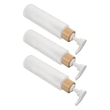 EPIGEIST Botellas de Vidrio Esmerilado 120 Ml con Bomba Larga y Tapa de Bambú, Set de 3 Dispensadores Recargables para Loción, Gel de Baño y Champú, Envases Ecológicos para Viaje y