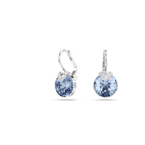 Swarovski Bella V drop earrings, Round cut, Blue, Rhodium finish