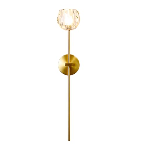 NICRX Aplique de Pared de Cristal con Casquillo G9 – Lámpara de Pared Moderna Dorada 52cm con Pantalla de Vidrio en Forma de Capullo para Dormitorio, Salón, Pasillo, Hotel (52cm)