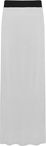 WearAll Ladies Long Maxi Skirt Womens Elasticated Stretch Full Length Plus Size White 12/14 (M/L)