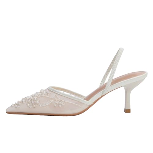 Image of Fashion Mesh Slingback Pumps Shoes for Women Ankle Strap Pointed Toe Pumps