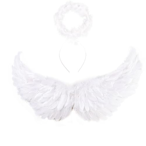 whitefeather Feather Angel Wings with Halo Headband,Adult Costume Accessories,Lightweight Adjustable Fairy Wings for Cosplay (white-2.62ft)