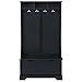 All in One Hall Tree with 3 Top Shelves and 2 Flip Shoe Storage Drawers, Wood Hallway Organizer with Storage Bench and Metal Hanging Hooks, Black