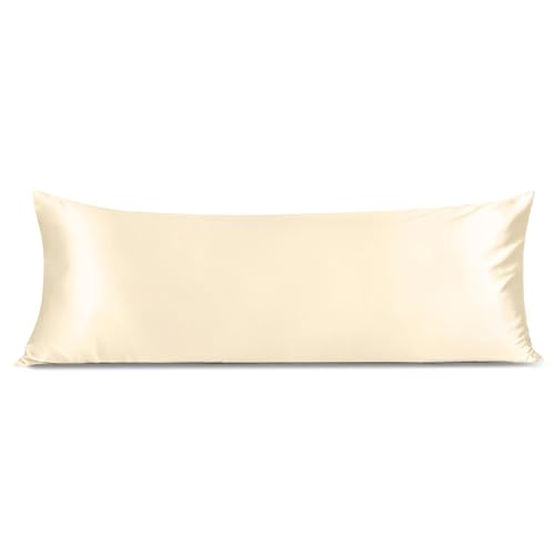Image of INFIIXSO Body Pillow Cover with Zipper, Luxury Mulberry Silk Long Body Pillow Case 20x54 Inches, Ultra Smooth and Soft Cooling Body Pillow Pillowcase, Gift for Women, Men(Ivory)