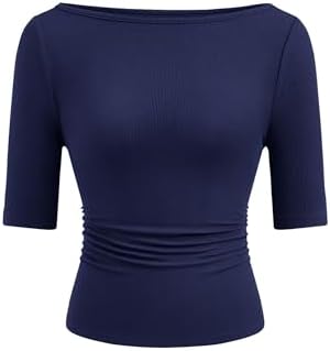 PRETTYGARDEN Womens Summer Short Sleeve Tops Boat Neck Ribbed Knit Slim Fit T Shirt Casual Basic Top 2026 Spring Clothes