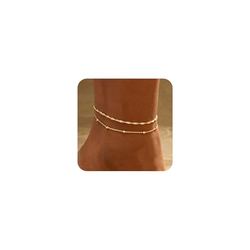 Image of Ankle Bracelets for Women, 14K Gold Plated Waterproof Dainty Anklets for Women, Hypoallergenic Trendy Lightweight Jewelry Gifts