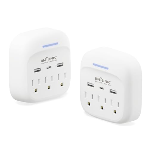 Image of BN-LINK Multi Plug Outlet Extender 2 Pack, 3 Wall Outlets Outlet Splitter with 3 USB Ports(1 USB C), Charging Adapter for Dorm, School, Travel, Office, Home