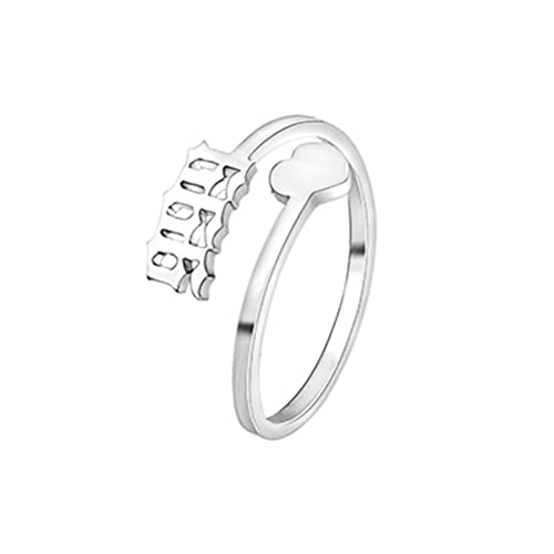 COLORFUL BLING Dainty Gold/Silver Love Heart Lucky Angel Number Ring Adjustable Wedding Band Anniversary Promise Rings For Women Friendship Cute Numerology Jewelry