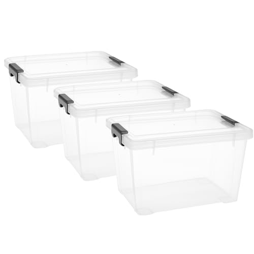 Boite Rangement Plastique avec Couvercle - 20L - Lot de 3 - Caiss...