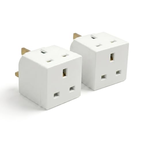 2 Way UK Plug Adapter 13A 250V - Double 3 Pin Socket Extension Multi Plug Block Adapter for Smartphone Home Office Kitchen Universal Travel Adaptor & Indoor Use (Pack of 2)