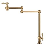 WOWOW Pot Filler Deck Mounted - Solid Brass Pot Filler Faucet Brushed Gold Kitchen Stove Faucet with Double Joint Swing Arm (Victorian Style)