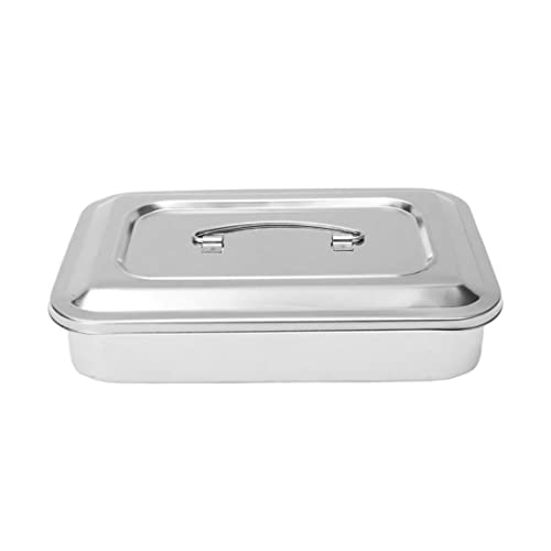 Organizador de la bandeja de instrumentos de acero inoxidable con mango de tapa Soporte de la bandeja de instrumentos dentales de agarre, bandeja quirúrgica