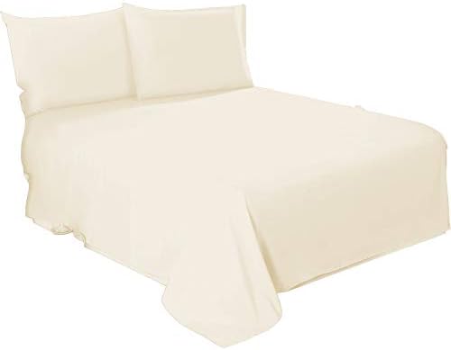 Looms & Leaves Cotton Blended Soft Flat Sheet Bed Sheets Single Double King (WHITE, HOUSE WIFE PILLOW CASE PAIR)