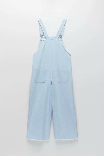 Macacões Para Mulheres Calças Jeans Listradas Largas Azuis Com Bolsos