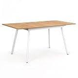 B&D home Esstisch ausziehbar, ausziehbarer Küchentisch für 4-6 Personen, Holztisch, Metallgestell weiß, für Esszimmer, Küche, Skandinavische Design, 120-160x80 cm, Eiche Optik