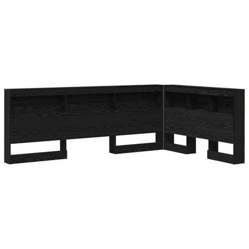 vidaXL Cabezal en L de Roble Negro, 120 x 200 cm, Hecho de Madera aglomerada con estantes Integrados. Diseño Independiente Que Ahorra Espacio, con un Estilo Minimalista y un Estante para almacenamie
