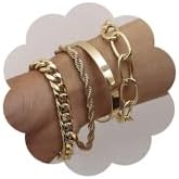 fxmimior Dainty Boho Silver Chain Bracelets Set for Women Adjustable Fashion Beaded Chunky Flat Cable Chain Punk Bracelets for Women Gift Set of 4