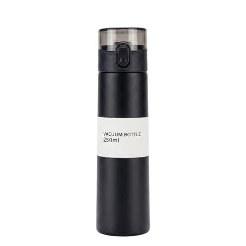 JOUET Portable Stainless Steel Thermos Bottle 250ml with Straw Cap, Leakproof Vacuum Insulated Water Bottle for Tea Coffee Juice and Drinks, Small Travel Flask for Office School, Black