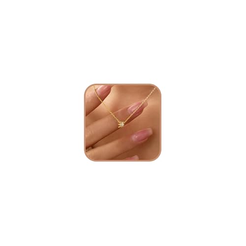 Dainty Princess Crown Charm Necklace for Women Mom 925 Sterling Silver Cute Crystal Round CZ Queen Royal Pendant Luck Choker Chain to Daughter Delicate Necklace Wedding Jewelry Birthday Gift (Gold)