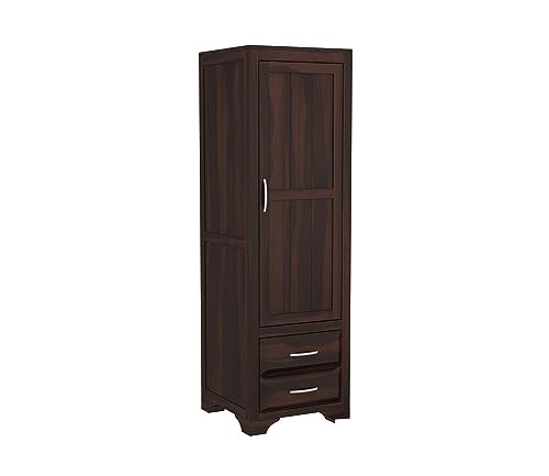 Image of Sheesham Wood Wooden Single Door Wardrobe Organizer for Clothes | - Solid Wood Almirah with 2 Drawers, 2 Shelves with Hanging Space - Cupboard for Large Bedroom (Design 9)