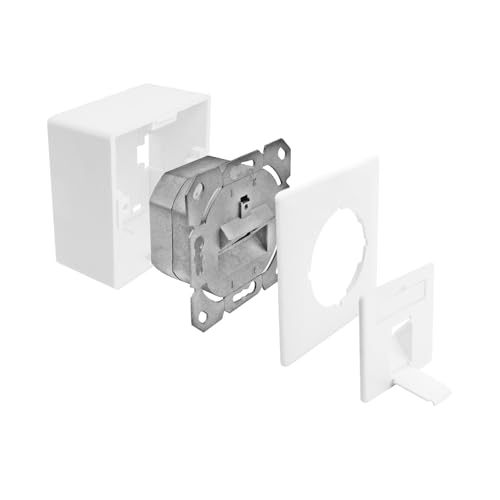 ProfiPatch - Prise réseau LAN Cat6A 500 MHz - Montage en saillie et encastré - 1 port RJ45 - Connecteur en haut/bas POE CAT7, CAT6A, CAT6, CAT5 - Blindée - Blanc