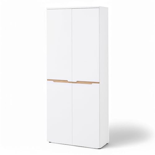 Stella Trading Memphis Schuhschrank hoch in Weiß, Artisan Eiche Optik - Vielseitiger Mehrzweckschrank mit verstellbaren Einlegeböden - 80 x 192 x 38 cm (B/H/T)