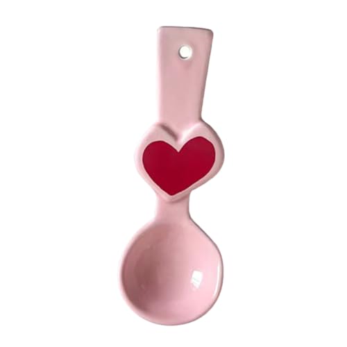 UKCOCO Cucchiaio in Ceramica a Forma Di Cuore Piccolo Cucchiaio Da Zuppa Manico Lungo Delicato Per Dessert Porridge e Uso Quotidiano in Casa e Ristorante
