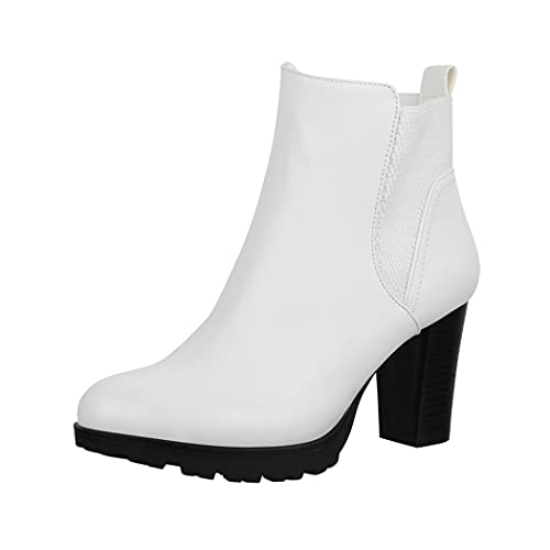 Elara Bottines à la Cheville Femme Chunkyrayan BZ66019-KB White-39