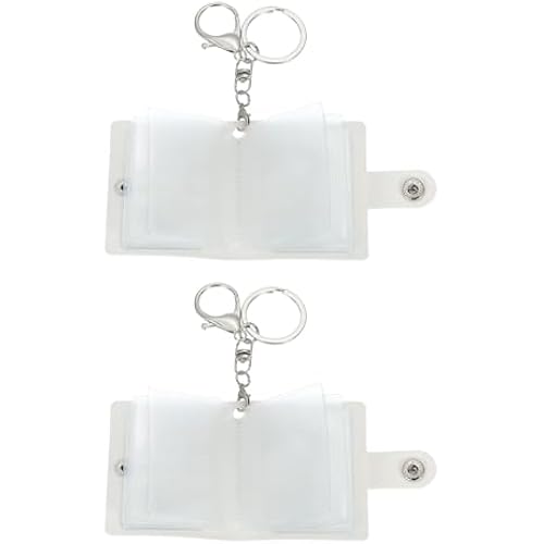 uxcell 2 Pcs Mini Photo Keychain Custom Keychain Personalized Leather Photo Album Keychains with 20 Pictures DIY Small Memory Key Ring Picture Book for Family, White