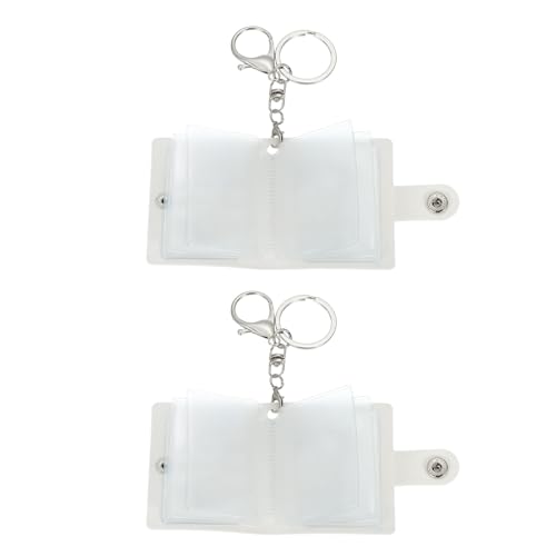 uxcell 2 Pcs Mini Photo Keychain Custom Keychain Personalized Leather Photo Album Keychains with 20 Pictures DIY Small Memory Key Ring Picture Book for Family, White