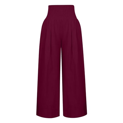 Wide Leg Womens Linen Pants High Waisted Straight Palazzo Pants Breathable Vacation Summer Lounge Casual Trousers3