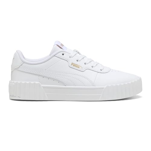 PUMA Womens Carina 3.0 Lace Up Sneakers Shoes Casual, Puma White-puma Gold 9 M