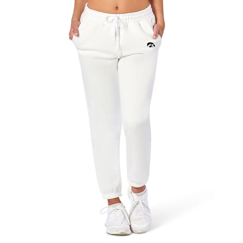NCAA Iowa Hawkeyes Women's Tapered Joggers with Pockets, Comfort-Fit Lounge Pants, Stretch Athletic Sweatpants for Running, Travel, Yoga, Gym, Workout, Casual Daily Wear, XX-Large White