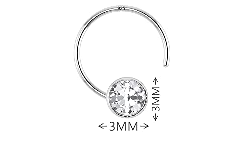 Image of SJ SHUBHAM JEWELLERS 92.5-925 Sterling Silver Round Shape White Cubic Zirconia Prong /Cup Setting Nose Pin Stud for Women Girls Size 2MM 3MM Size Pure Silver