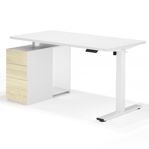 Image of FLEXISPOT EN2 55 inchx28 inch Standing Desk Bundle with Storage Cabinet, White