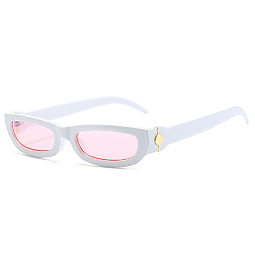 Lentes de sol rectangulares pequeños con protección UV para mujer, lentes transparentes de océano, UV400, lentes de sol retro de color gelatina, blanco, rosa, Talla única