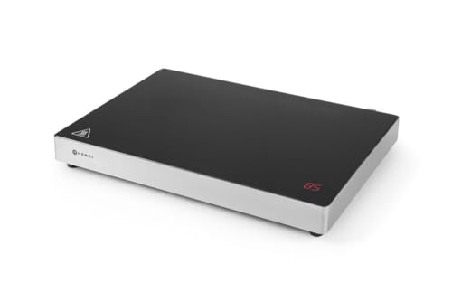 HENDI Warmhalteplatte, Induktion, 11 Stufig mit Drehknopf, 40-100°C, mit elektronischem Überhitzungsschutz, mehrere Töpfe, zum Show Kochen, 230V/800W, 464x361x(H)61mm, Edelstahl, Keramikglas