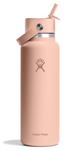 Hydro Flask Water Bottle - Insulated Stainless Steel - Wide Mouth Flex Straw Lid, Non Spill, Leakproof and Refillable in 40 Oz Seacliff