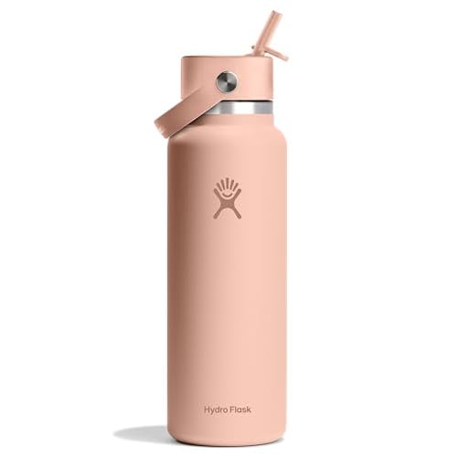 Hydro Flask Water Bottle – Insulated Stainless Steel – Wide Straw Lid, Non Spill, Leakproof in 40 Oz Wide Mouth Flex Straw Cap Seacliff