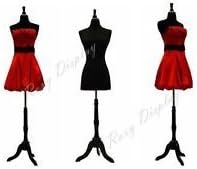 Miniatura 5 de (Jf-f68BK+BS-01NX) ROXYDISPLAY Tamaño de cuerpo femenino 6-8, color negro con base de madera trípode y tapa para el cuello.