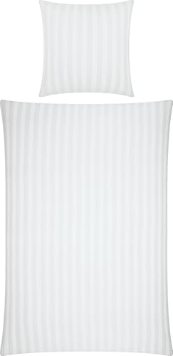 Erwin Müller Mako-Damast Bettwäsche-Set Fürth mit Streifen, Bettbezug, weiß - Kochfest Größe 80x80 cm / 135x200 cm - temperaturausgleichend,...