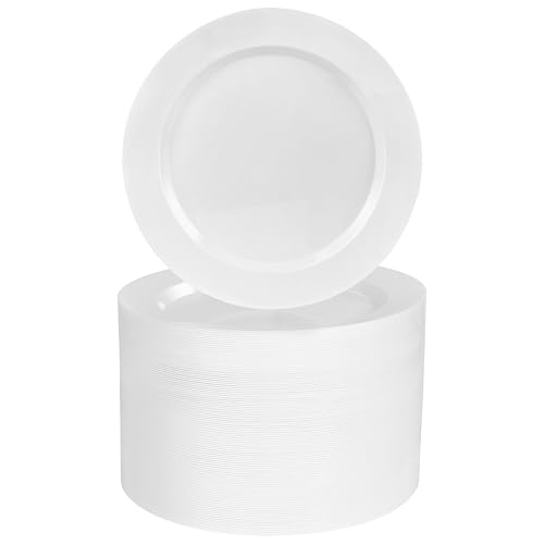 BESTVIP 100PCS 7 Inch White Plastic Dessert Plates, Disposable Plate for Appetizers, Small Cakes, Small Heavy Duty Disposable Plastic Plates for Parties, Wedding, Christmas, Thanksgiving and Birthday