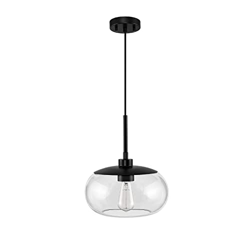 Kyrid 10" Single Pendant Light With Clear Glass Shade(Matte Black Finish) #TOP1
