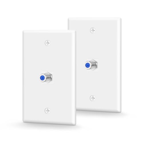 VCE 3GHz Coax Wall Plate UL-Listed 1-Port Coaxial Cable Wall Plate with Nickel-Plated F-Type Keystone Jack for Coaxial Cables White 2-Pack